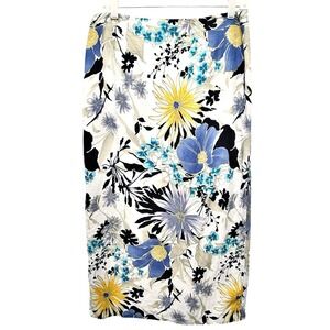 VTG Talbots Linen Midi Skirt Size 12 Floral Blue Yellow Cottage Long Maxi 90s‎